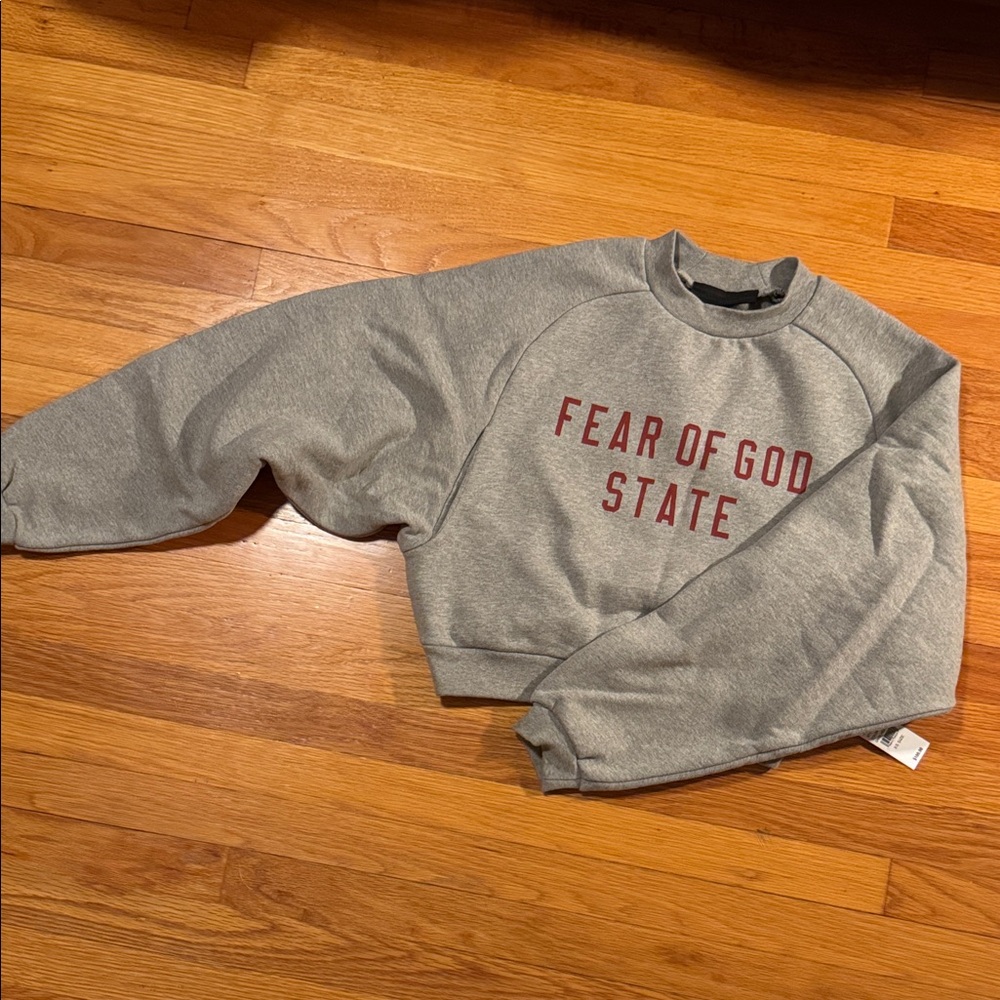 Fear of God Gray Crewneck Sweater with Red Lettering